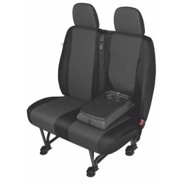 Sitzbezug Transporter DV2 L Table (Ablage), für Doppelsitz mit ausklappbarer Ablage und 2 Kopfstützen / Stoffmuster "Ares" schwarz / "Premium-Qualität"