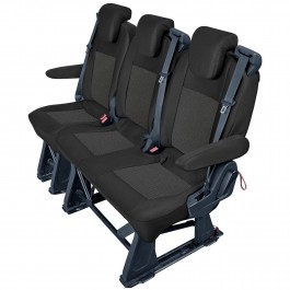 Sitzbezug-Set für zweite ODER dritte Sitzreihe für Ford Transit Custom V362  & Ford Tourneo Custom V362 bis 06/2018 - 100 % Passform, für 3er-Sitzbank bestehend aus Einzelsitz und geteilter Doppelbank / Stoffmuster schwarz