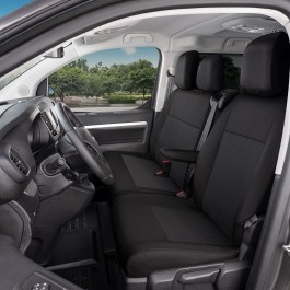 Sitzbezug-Set Front "1 + 2" für Peugeot Expert III / Traveller (ab 2016) - 100 % Passform, für Einzelsitz und einteilige Doppelsitzbank / Stoffmuster schwarz
