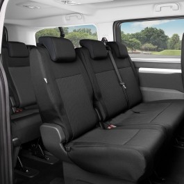 Sitzbezug-Set für zweite ODER dritte Sitzreihe für Peugeot Expert III / Traveller (ab 2016) - 100 % Passform, für 3er-Sitzbank bestehend aus Einzelsitz und Doppelsitz mit einteiligem Sitzrücken / Stoffmuster schwarz