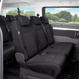 Sitzbezug-Set für zweite ODER dritte Sitzreihe für Peugeot Expert III / Traveller (ab 2016) - 100 % Passform, für 3er-Sitzbank bestehend aus Einzelsitz und Doppelsitz mit geteiltem Sitzrücken / Stoffmuster schwarz