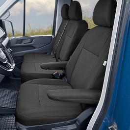 Sitzbezug-Set Front "1 + 2" für VW Crafter II & MAN TGE - 100 % Passform, für 1 Einzelsitz und Doppelsitzbank mit geteilter Sitzfläche und geteiltem Sitzrücken / Stoffmuster schwarz