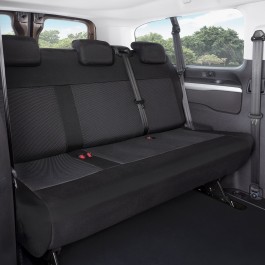 Sitzbezug-Set für dritte Sitzreihe für Peugeot Expert III / Traveller (ab 2016) - 100 % Passform, für einteilige 3er-Sitzbank / Stoffmuster schwarz