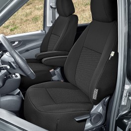 Sitzbezug-Set Front "1 + 1" für Mercedes Vito W447 - 100 % Passform, für 2 Einzelsitze / Stoffmuster schwarz