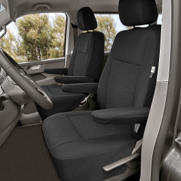 Sitzbezug-Set Front "1 + 1" für VW T5 & VW T6 - 100 % Passform, für 2 Einzelsitze / Stoffmuster schwarz