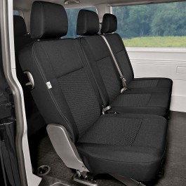 Sitzbezug-Set für zweite Sitzreihe "1 + 2" für VW T5 - 100 % Passform, für Doppelsitzbank und Einzelsitz / Stoffmuster schwarz