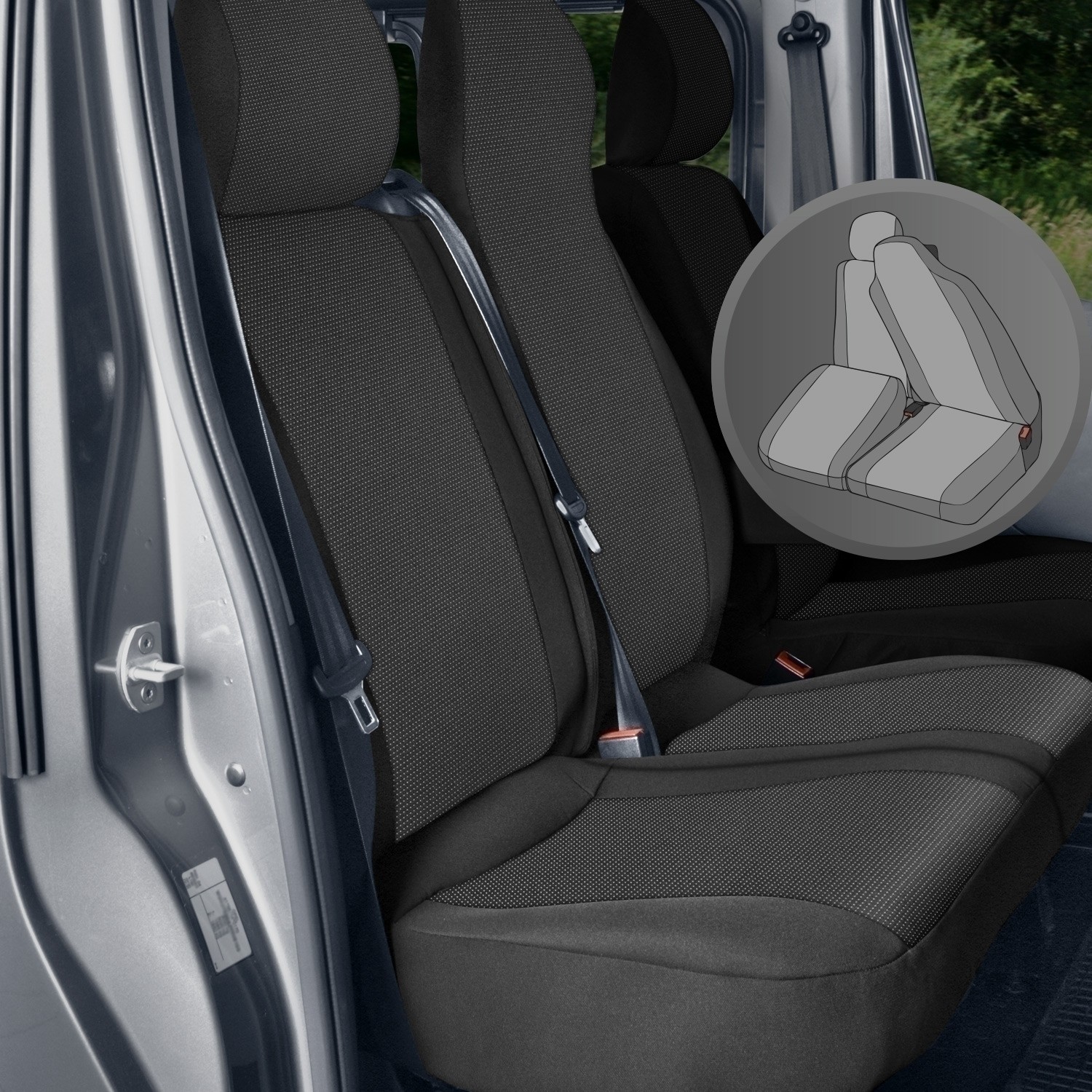 Sitzbezug Transporter DV2 Trafic III / Vivaro B / Talento / NV 300 - 100 %  Passform, für Doppelsitz mit klappbarer Sitzfläche, umklappbarem  Sitzrücken, mit 1 abnehmbare und 1 integrierte Kopfstütze / schwarz