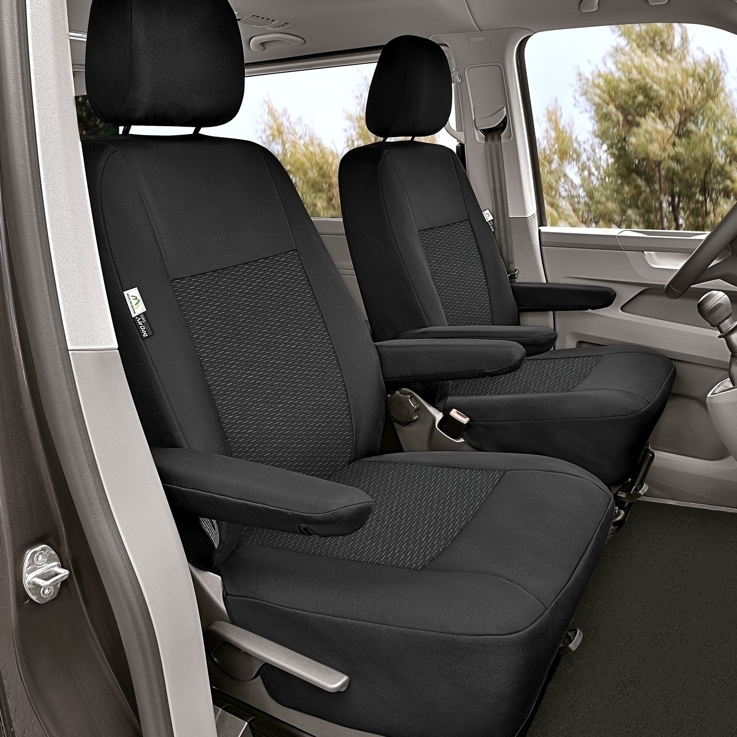 Sitzbezug-Set Front 1 + 1 für VW T5 & VW T6 - 100 % Passform, für 2  Einzelsitze / Stoffmuster schwarz