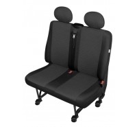 Sitzbezug Transporter DV2 XL - extra breit, für überbreiten Doppelsitz (Sitzfläche 104-108cm / Sitzrücken 102-106cm) und 2 Kopfstützen / Stoffmuster "Ares" schwarz / "Premium-Qualität"