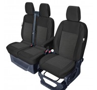 Sitzbezug-Set Front "1 + 2" für Ford Transit Custom V362 & Ford Tourneo Custom V362 - 100 % Passform, für 1 Einzelsitz und Doppelsitzbank mit geteilter Sitzfläche und ausklappbarer Ablage / Stoffmuster schwarz