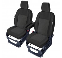Sitzbezug-Set Front "1 + 1" für Ford Transit Custom V362 & Ford Tourneo Custom V362 - 100 % Passform, für 2 Einzelsitze / Stoffmuster schwarz