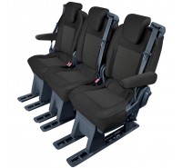 Sitzbezug-Set für zweite ODER dritte Sitzreihe für Ford Tourneo Custom V362 ab 06/2018 - 100 % Passform, für 3er-Sitzbank bestehend aus 3 Einzelbezügen (2 Bezüge mit Taschen, 1 Bezug mit Öffnung für Rücksitztisch) / Stoffmuster schwarz