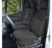 Sitzbezug-Set Front "1 + 2" für Mercedes Sprinter W907 - 100 % Passform, für 1 Einzelsitz und einteilige Doppelsitzbank / Stoffmuster schwarz