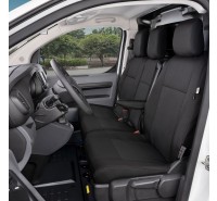 Sitzbezug-Set Front "1 + 2" für Peugeot Expert III / Traveller (ab 2016) - 100 % Passform, für Einzelsitz und Doppelsitzbank mit geteilter Sitzfläche und ausklappbarer Ablage / Stoffmuster schwarz