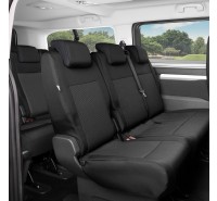 Sitzbezug-Set für zweite ODER dritte Sitzreihe für Peugeot Expert III / Traveller (ab 2016) - 100 % Passform, für 3er-Sitzbank bestehend aus Einzelsitz und Doppelsitz mit einteiligem Sitzrücken / Stoffmuster schwarz