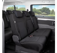 Sitzbezug-Set für zweite ODER dritte Sitzreihe für Peugeot Expert III / Traveller (ab 2016) - 100 % Passform, für 3er-Sitzbank bestehend aus Einzelsitz und Doppelsitz mit geteiltem Sitzrücken / Stoffmuster schwarz