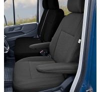 Sitzbezug Front Einzelsitz für VW Crafter II & MAN TGE - 100 % Passform, für Fahrerseite oder Beifahrerseite und Kopfstütze / Stoffmuster schwarz