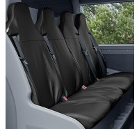 Sitzbezug Transporter DV4 Master III / Movano B / NV 400 - 100 % Passform, für 4er-Sitzbank bestehend aus 2 Doppelbänken mit integrierten Kopfstützen / "Practical" Kunstleder schwarz