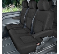 Sitzbezug-Set für zweite ODER dritte Sitzreihe für Mercedes Vito W447 - 100 % Passform, für 3er-Sitzbank bestehend aus Einzelsitz (1er) und Doppelsitz (2er) mit geteiltem Sitzrücken / Stoffmuster schwarz