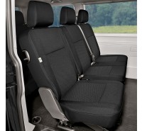 Sitzbezug-Set für zweite Sitzreihe "1 + 2" für VW T5 - 100 % Passform, für Doppelsitzbank und Einzelsitz / Stoffmuster schwarz