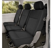 Sitzbezug-Set für zweite Sitzreihe "1 + 1 + 1" für VW T6 - 100 % Passform, für 3 Einzelsitze / Stoffmuster schwarz
